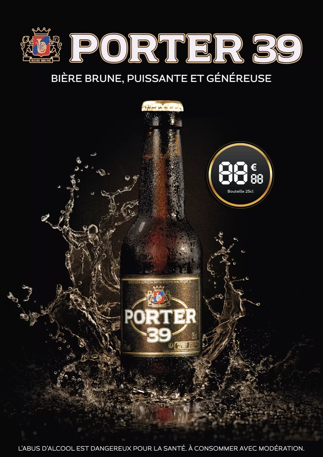 Affiche Porter 39, bouteille et canette