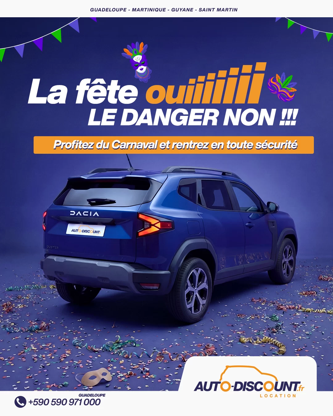 Campagne carnaval Auto Discount — La fête oui, le danger non