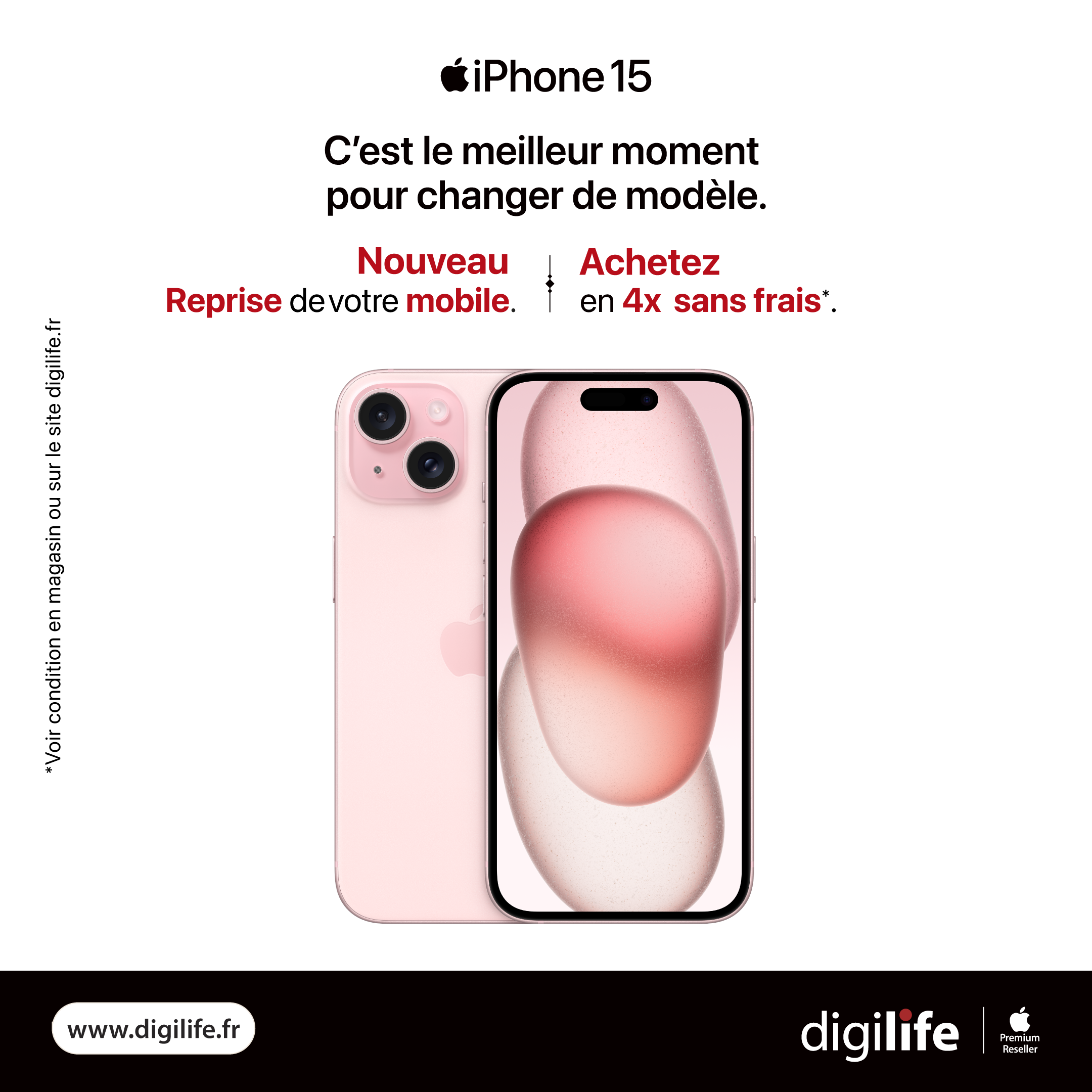 Post carré Digilife Reprise mobile — iPhone 15 rose